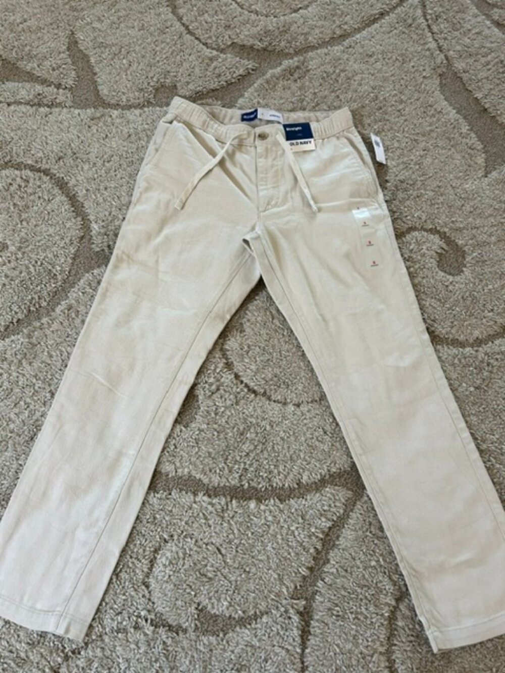 Old Navy Pants Men's Size Small Khaki Beige Straight Leg Drawstring Waist NWT